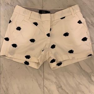 J crew chino white shorts with blue fish stitching